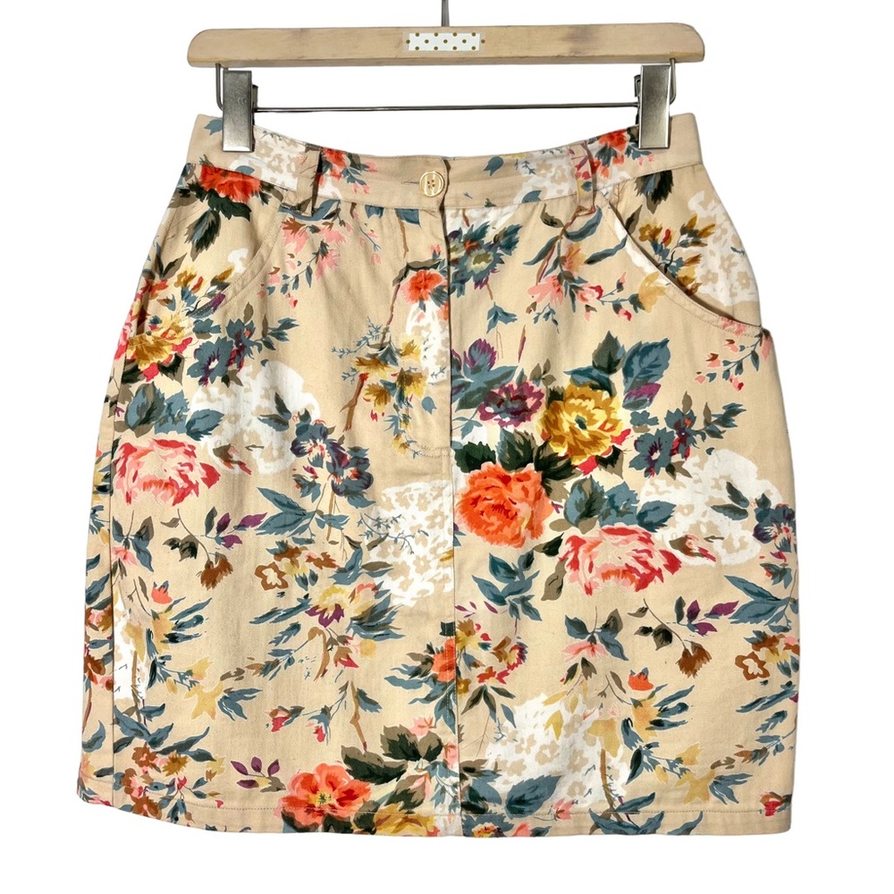 Vintage 90s Y2K Boutique Europa Floral Peach Cotton Mini Pencil Skirt Size 10P